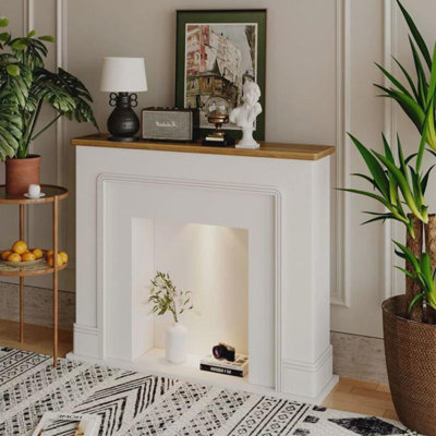 White +Burlywood Manufactured Wood Freestanding Fireplace