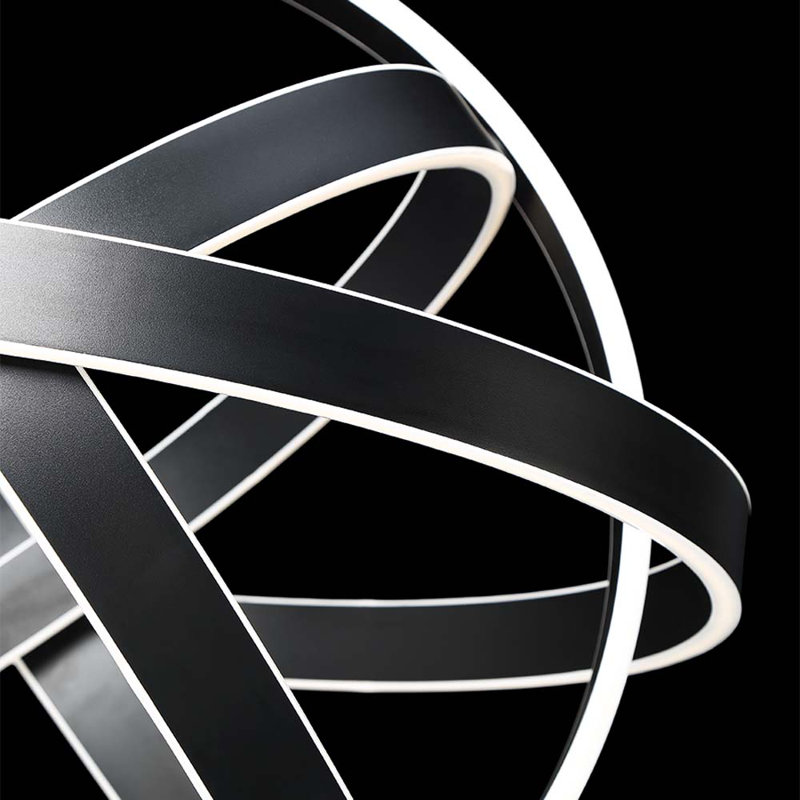 38" Black Kinetic LED Globe Chandelier with White Silica Diffuser