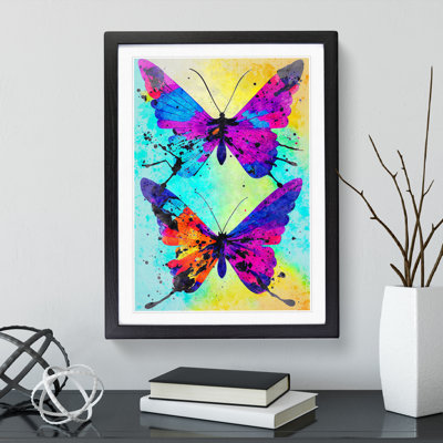 Two Butterflies Painted Abstract - Framed Print