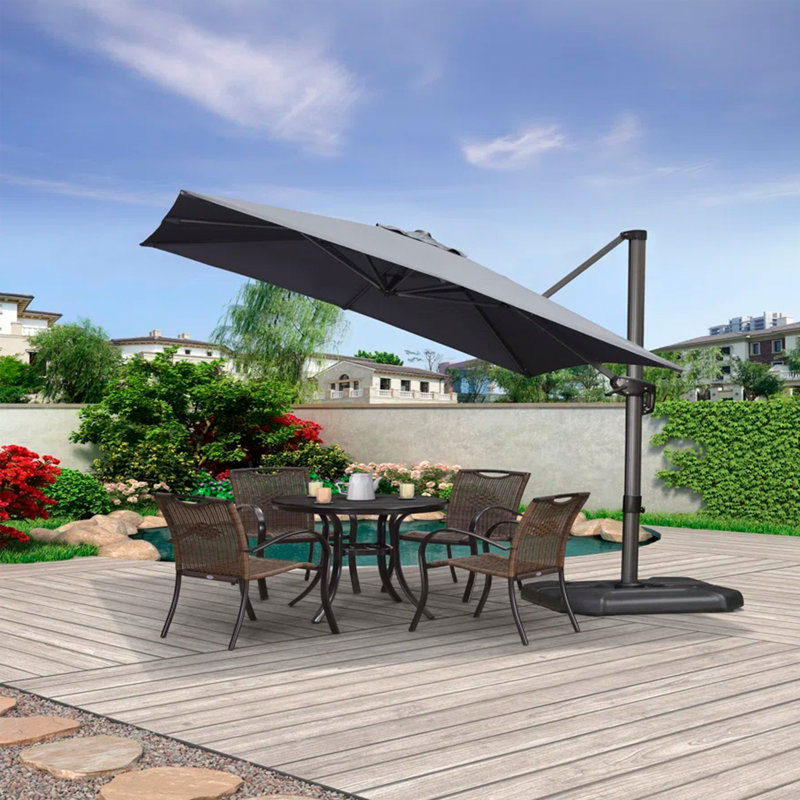 Parasol en porte-à-faux carré 8 'avec base et rotation à 360 degrés, Gris clair