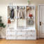 Portemanteau et table de chevet 2-en-1, organisateur de rangement de chevet / entrée en bois avec tiroir et crochets, cintre autoportant pour chambre à coucher, couloir