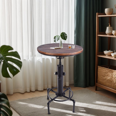 Anguel Pine Round Solid Wood Top Metal Base Dining Table