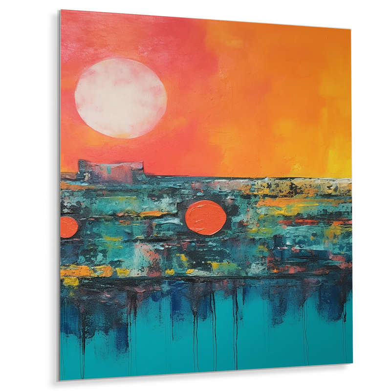Minimalisme, coucher de soleil bleu et orange «Embrace I», art mural en métal minimalisme, H 20 po x l 12 po x P 1 po