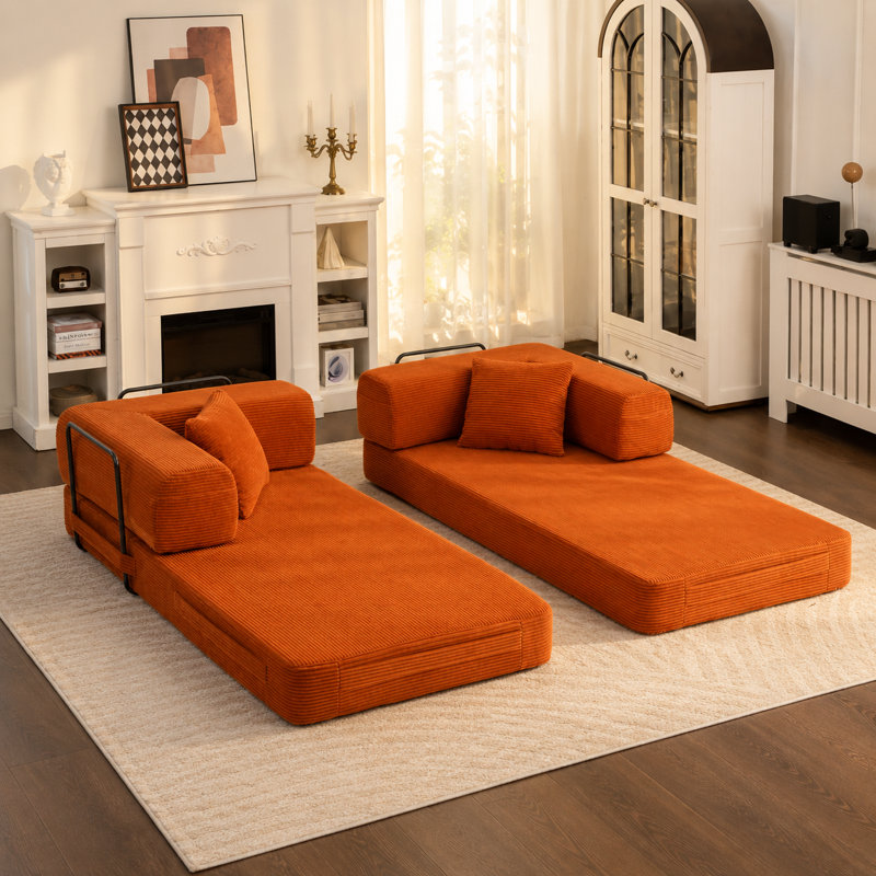  Canapé-lit convertible 80 po 4 en 1 avec accoudoirs amovibles, Orange