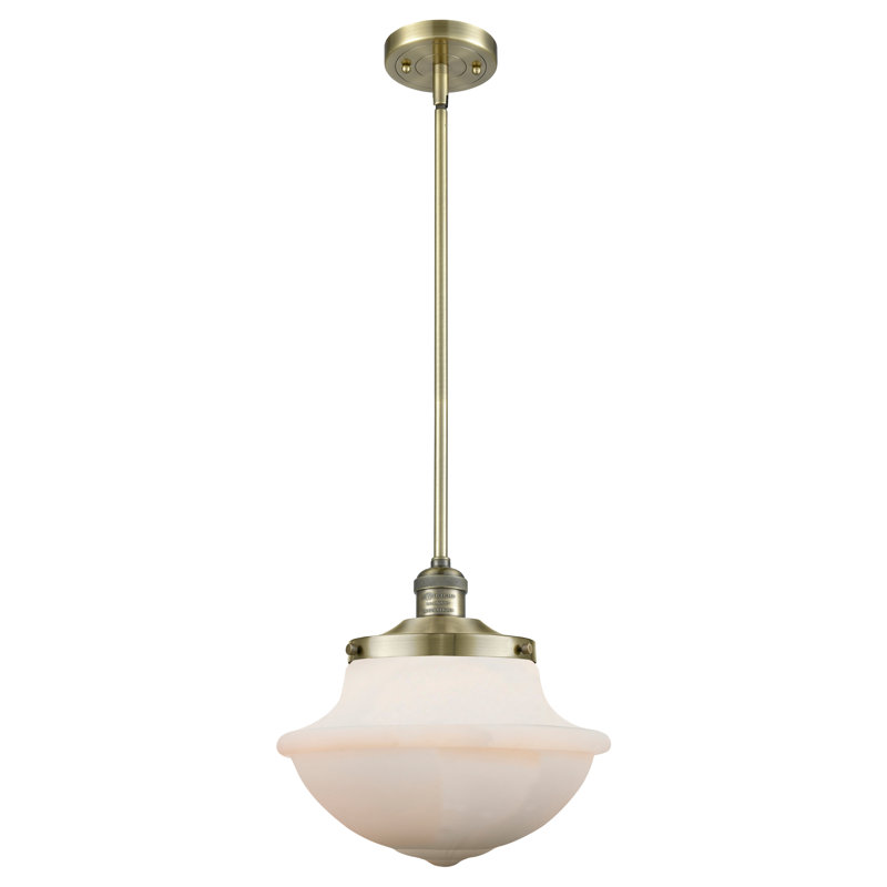 Luminaire suspendu simple à 1 lumière Baptiste, Laiton antique, Blanc mat