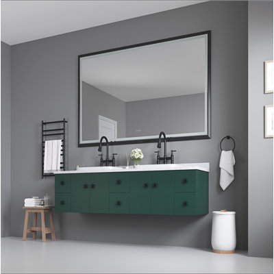 Miroir de salle de bain surdimensionné rectangulaire noir à DEL avec cadre antibrouillard à intensité variable pour salle de bain et miroir