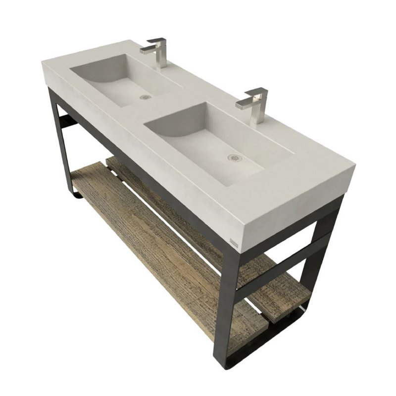 Outland 60'' W Double Vanity, Beach, 2 Single Hole, Polished Chrome