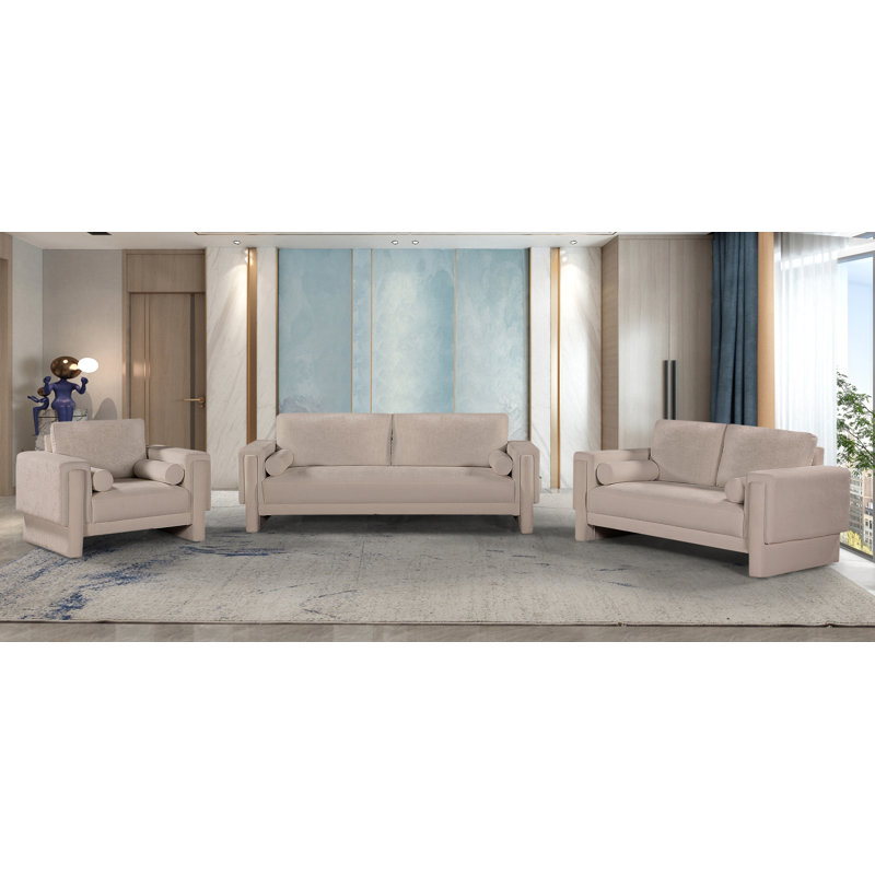 Ivanio 65'' Upholstered Loveseat, Beige Chenille Fabric