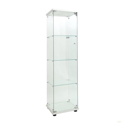 LED Lights Glass Display Cabinet 4 Shelves With Door, Floor Standing Curio Bookshelf For Living Room Bedroom Office, 64.7"*16.7"*14.3" (Bookshelf)