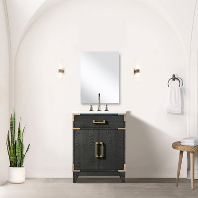 Meuble-lavabo simple 24 po x 18 po, comptoir scellé en acrylique deux fois, robinet et robinet de 18 po Miroir l 24 po x P 18 po avec plateau poli inclus