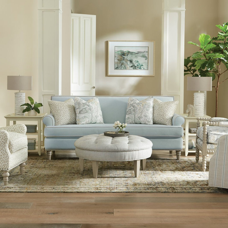 Simeon 86" Sofa with Cushions, Minnick 21 Light Blue, Shadow, Bahama 31