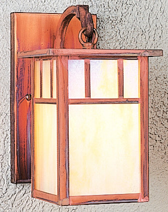Lanterne murale d'extérieur Telly, Arche classique, Cuivre antique, Mica de couleur ambrée