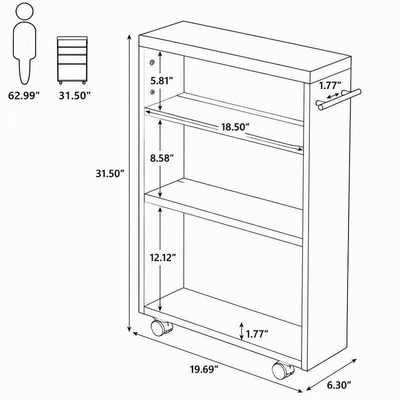 19.69 " W Kitchen Cart