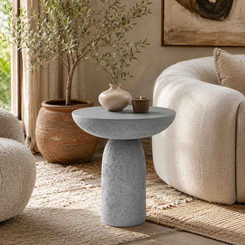 Fiberglass Mushroom-Shaped Accent Table, Gray
