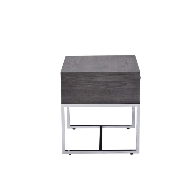 Modern Gray Oak & Chrome Rectangular End Table with Storage