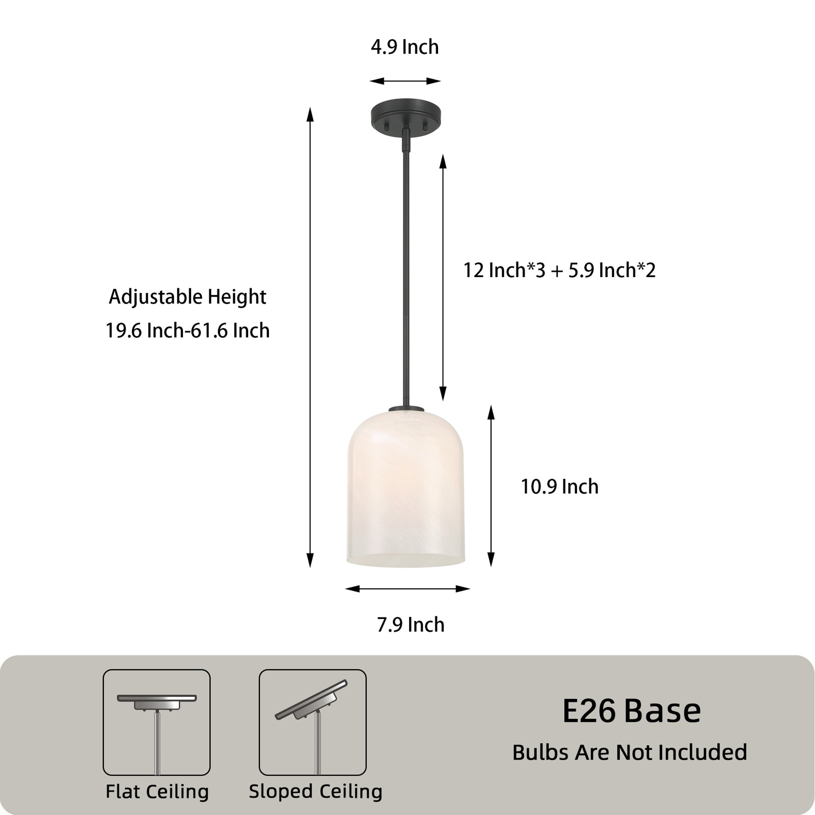 Single Light Glass Pendant, 8*9.8"