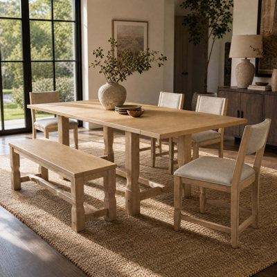 Premium 6-Piece Extendable Dining Set with Solid Wood Table and Bench