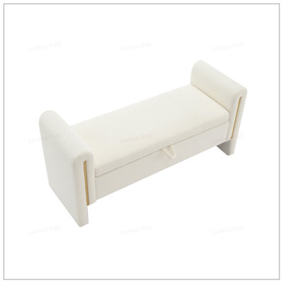 Modern Teddy Bed End Bench with Arms and Storage, Comfy Upholstered Foot Rest Stool for Versatile Home Use