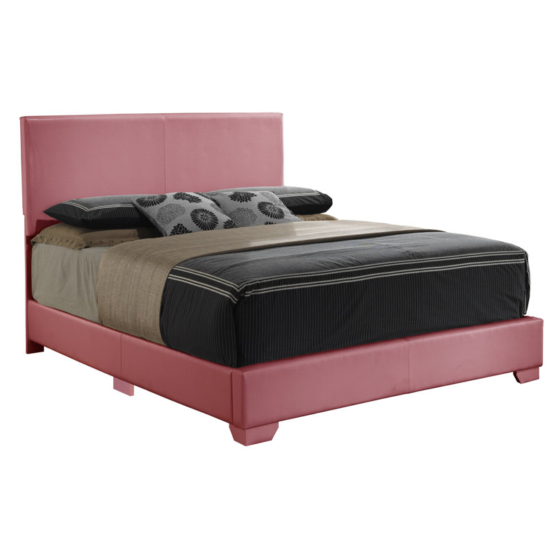 Upholstered Low Profile Standard Bed, Full, Pink