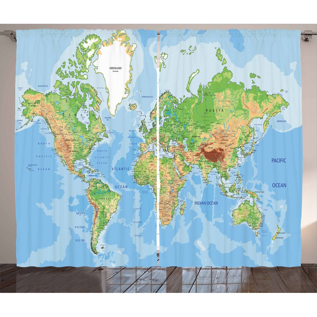 Rustikaler Vorhang, Topographische Bildung, Weltkarte, Mehrfarbig