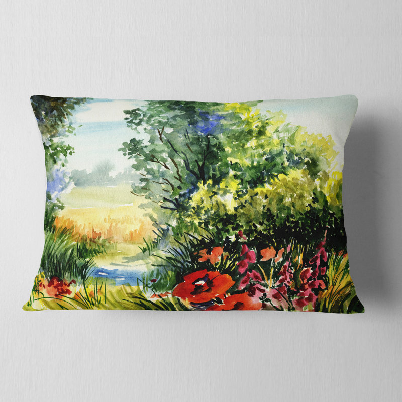 Coussin lombaire aquarelle avec fleurs