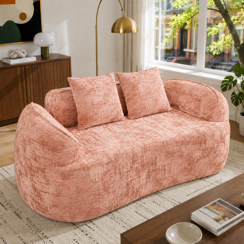 Causeuse moderne courbée avec accoudoirs doubles, deux coussins et aucun assemblage pour le salon ou la chambre à coucher
