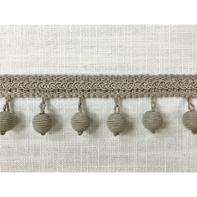 Taupe Faux Silk Raffia Covered Wood Ball Tassel Fringe 2.25" Width Trim Tf-86/4 Upholstery / Drapery / Interior Design / Boho Decor