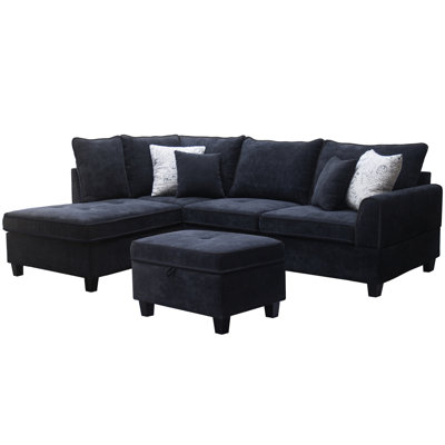 Black Sectional With Left Chaise And Storage - 78.23" Product Depth 99.5"w & Soft Foam Filled Seats