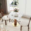 Table de salle à manger moderne carrée, table en pierre frittée de 33,5 po avec pieds en bois et base dorée, table de cuisine pour 2 personnes pour petit espace, capacité de poids de 150 lb (seulement la table de Négociation)-1065537815