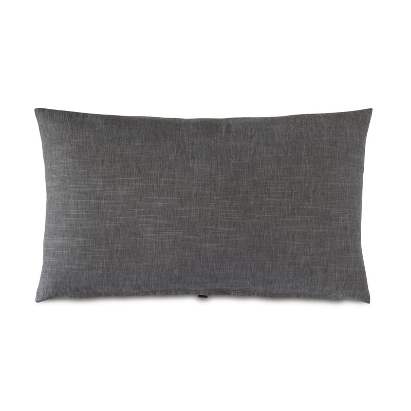 Taupe Rectangular Cotton Blend Lumbar Pillow with Embroidered Trim