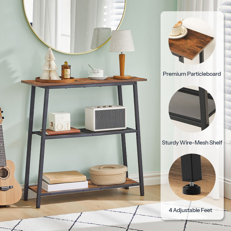 3-Tier Console Table with Open Storage Shelves, Rustic Brown