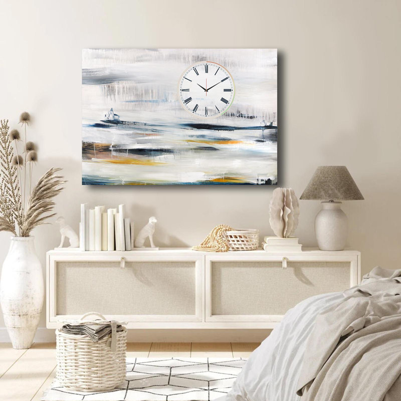 Horloge murale élégante en toile 27,6 po x 39,4 po | Toile 100% suède avec cadre 100% bois (épaisseur: 1,1 pouce) | Parfait pour la décoration intérieure, garde-temps élégant pour le salon et le bureau, design unique