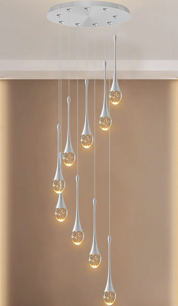Luminaire suspendu de style lustre en cristal 9 lumières pour salon 100 "de hauteur