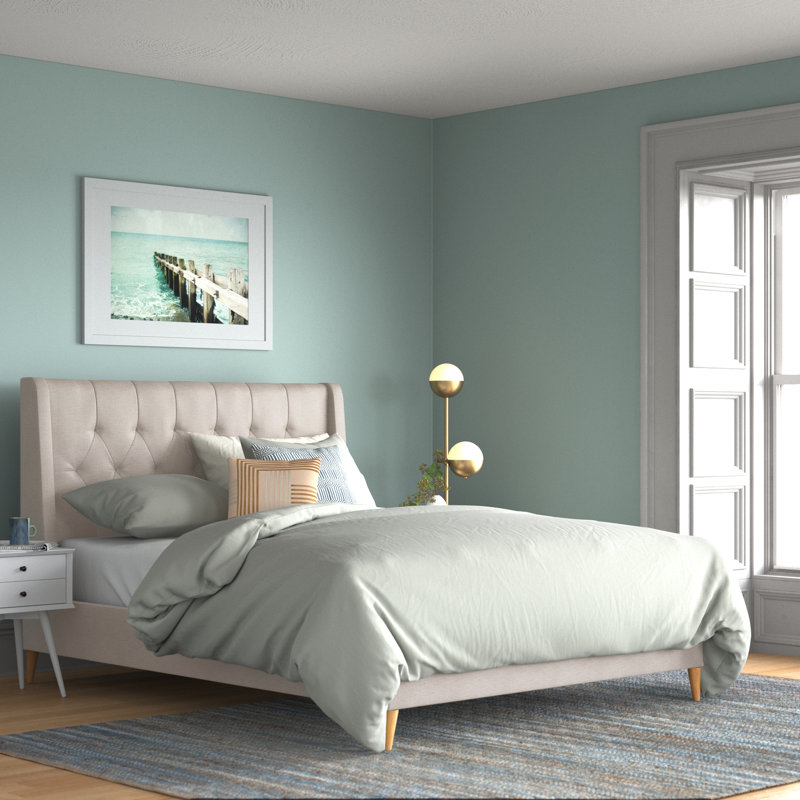 Lit plateforme tapissier capitonné Charlyee, Beige clair, Grand