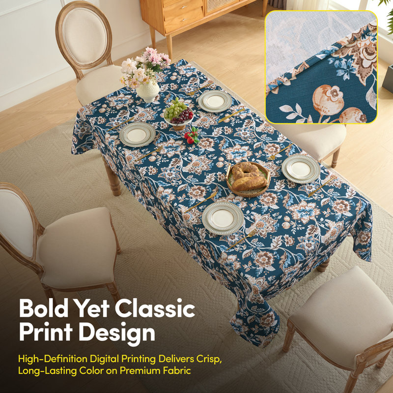 Printed Waterproof Fabric Tablecloths, Easy Care Dining Table Covers By Sweet Home Collection®, 84" L x 60" W, Floral, Navy