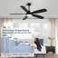 Ventilateur de plafond moderne à DEL avec lumière et télécommande, 5 pales, 6 vitesses, 3CCT, à intensité variable, réversible, silencieux, noir, 42 pouces