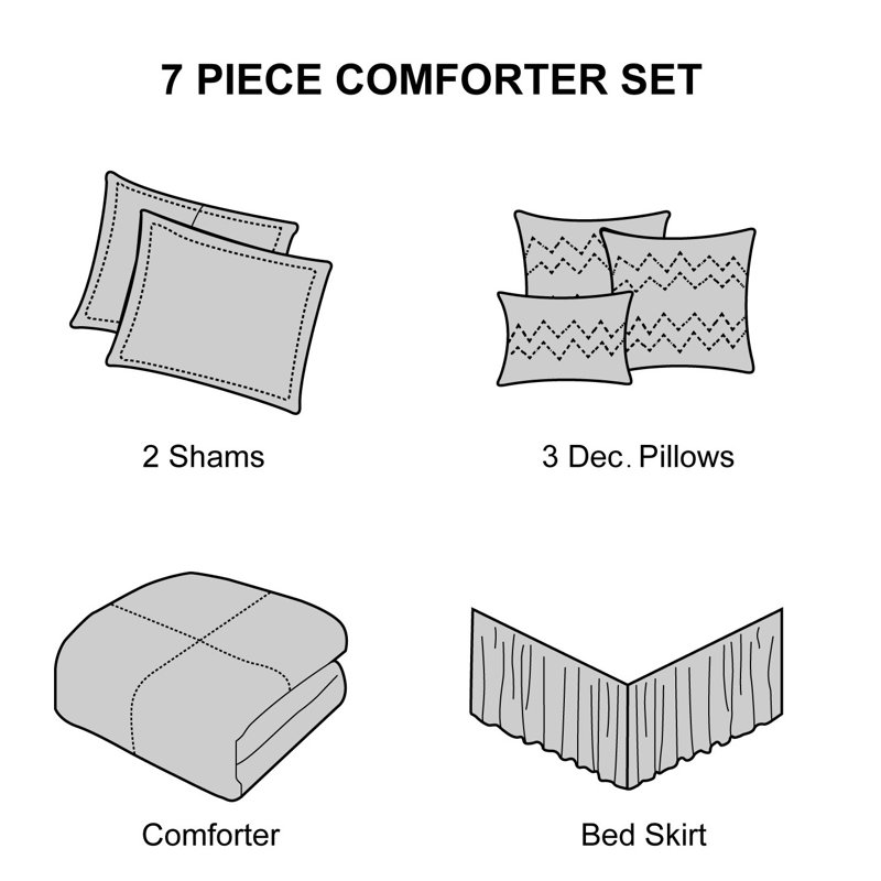 Ivanna 7 Piece Geometric Comforter Set, Black/Gold, Queen Comforter + 6 Additional Pieces