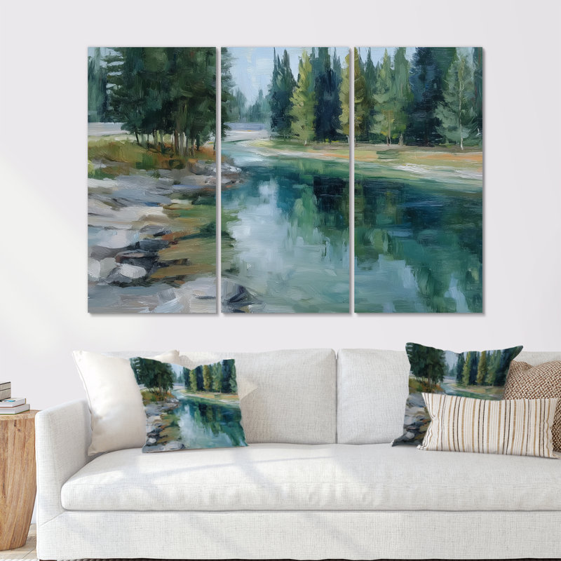 «Pine Trees», Fraser River, 28" H x 36" W, Toile tendue, Ne s’applique pas