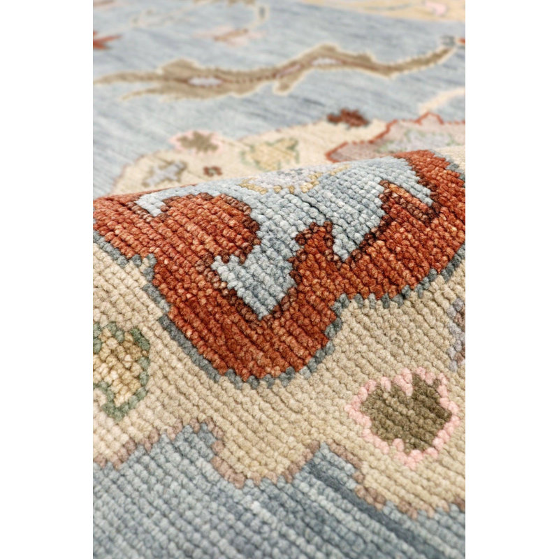 Canvello Oushak Hand-Knotted Blue Wool Area Rug- 9'9" X 13'8", Rectangle 8'10" x 12'
