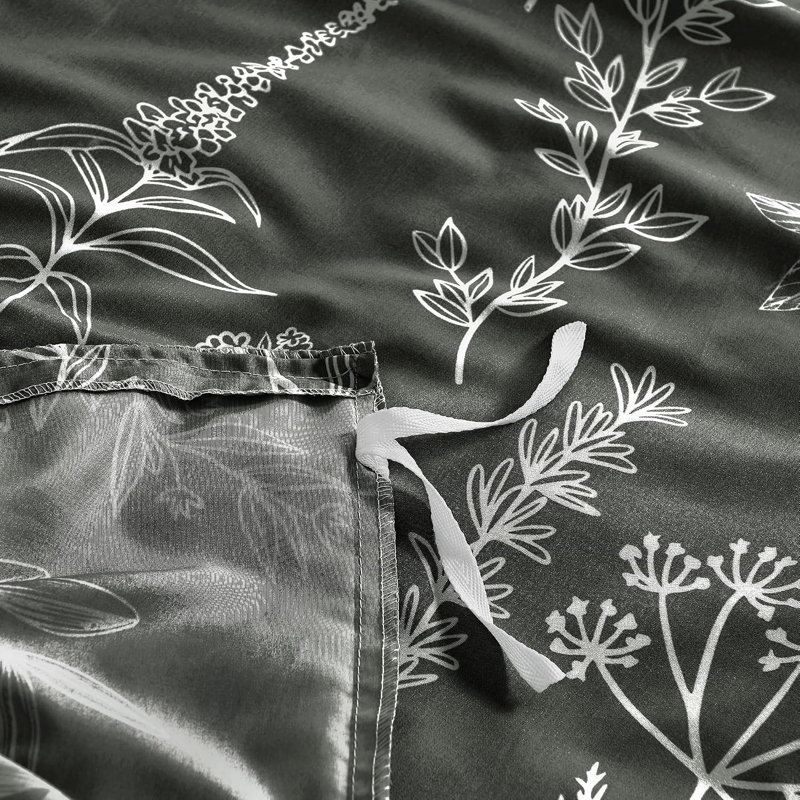 Ensemble de housse de couette réversible à motif floral Queen 3 pièces, literie en microfibre douce 90" x 90", Dark Gray