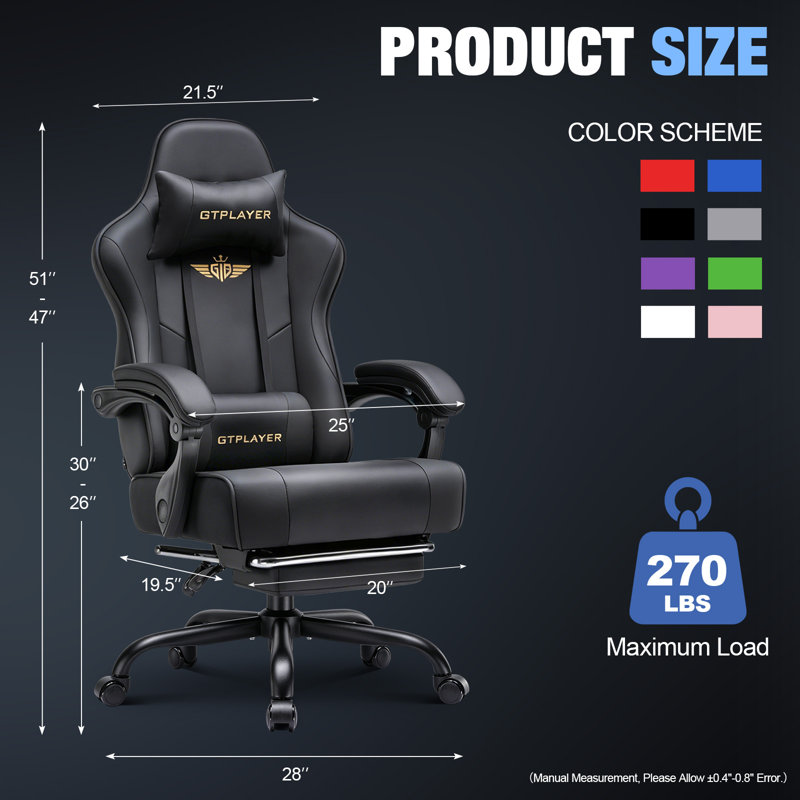 GTPLAYER PC & Racing Game Chair, Black