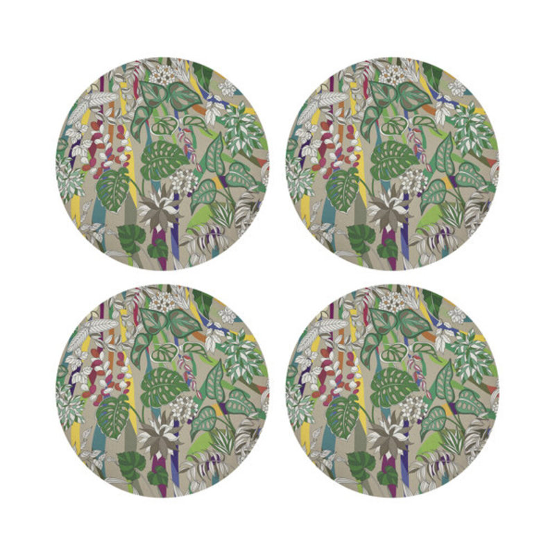 Sabi Jungle Beige Vegan Leather Round Coasters, Beige