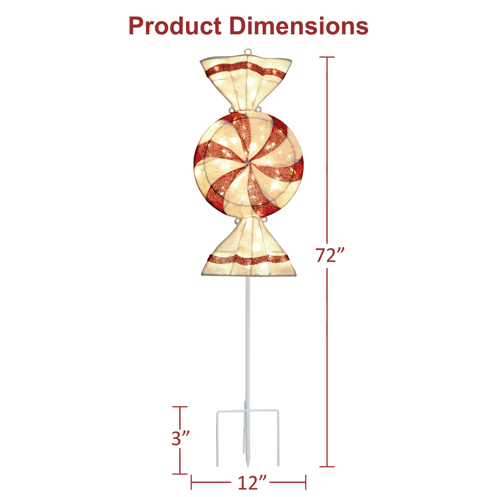 6' Pre-Lit Outdoor Peppermint Candy Pathway Stake Christmas Décor with 74 Warm White Twinkling LED Lights