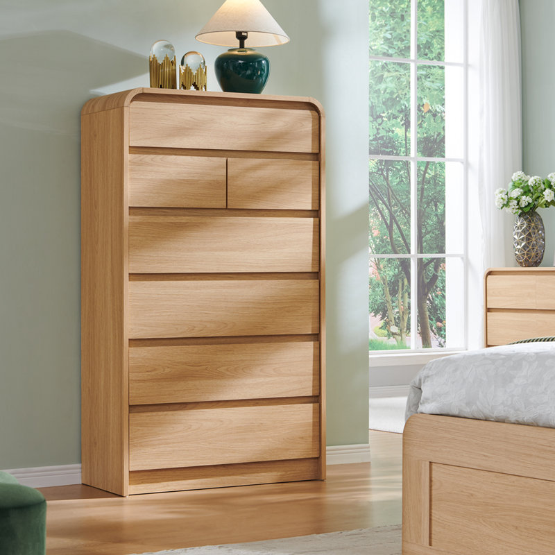  55" Tall Modern 7 Drawers Dresser for Bedroom, Dressers & Chest of Drawers w/Curved Profile Design, Wood Mid Century Vertical Storage Dressers