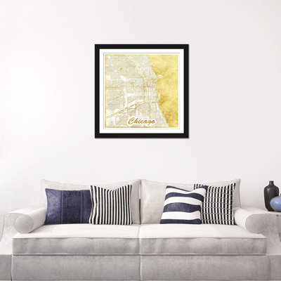 « chicago gold feuille urban blueprint map », reproduction d’impression sur toile
