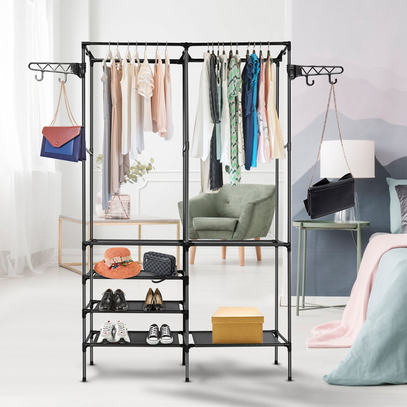 Black Heavy Duty Metal Garment Rack with Storage Shelves