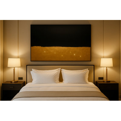 Golden Nightfall Framed Canvas Wall Art by Kasian Art Studio - Black Frame