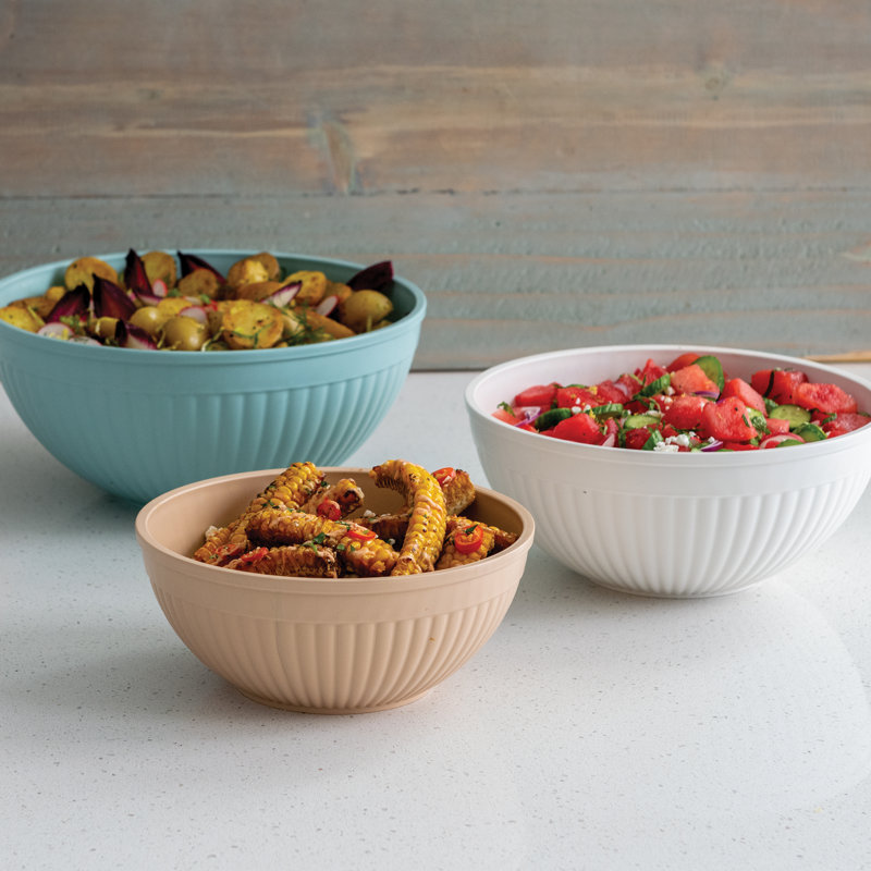 3-Piece Prep & Serve Mixing Bowl Set, Brown/White/Blue