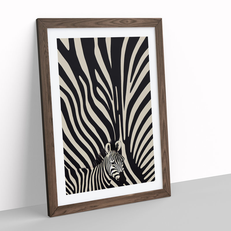 Zebra No.4 Abstract - Single Picture Frame Painting, 46cm H x 34cm W x 2cm D, Walnut