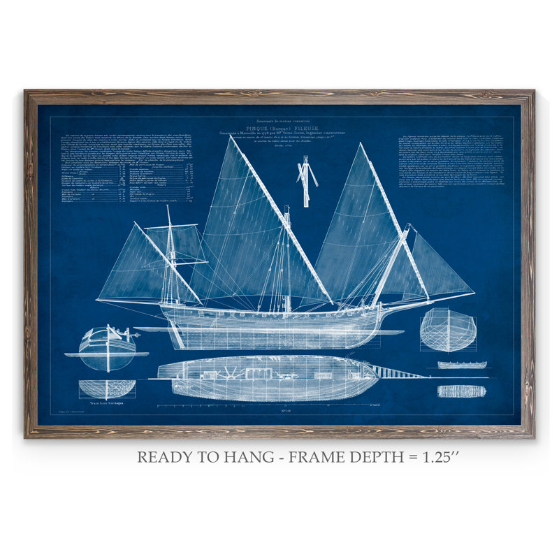 «Antique Ship Blueprint III» par Paul Cezanne - reproduction d'art encadrée, H 22 po x l 30 po x P 1,25 po, Pas de tapis